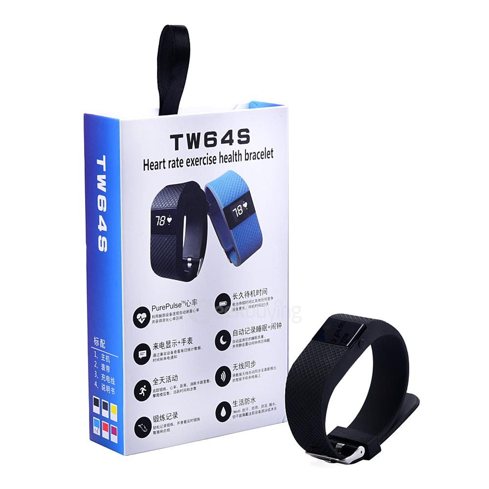 TW64S Bluetooth 4.0 Smart Bracelet IP67 Heart Rate Monitor Sports Wristband Fitness Tracker for Android iOS - Black