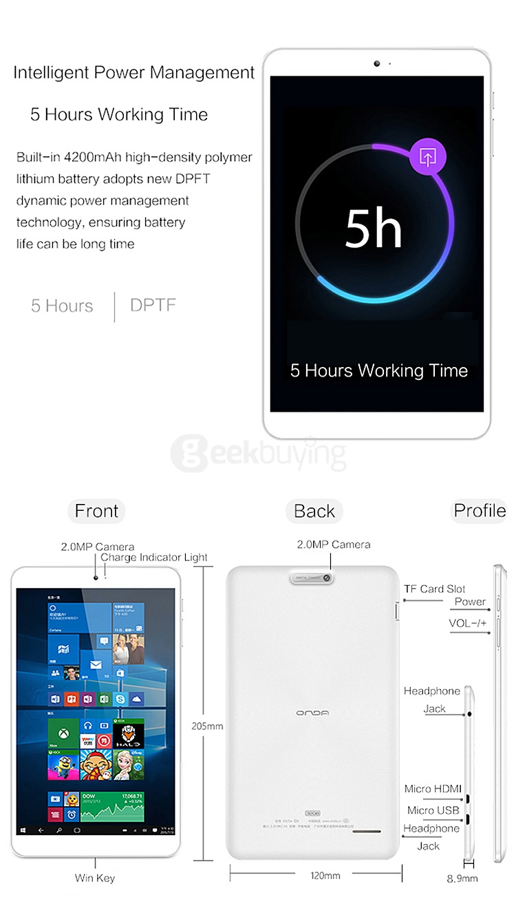 ONDA V820W CH Dual OS Windows10 + Android 5.1 2GB/32GB 8