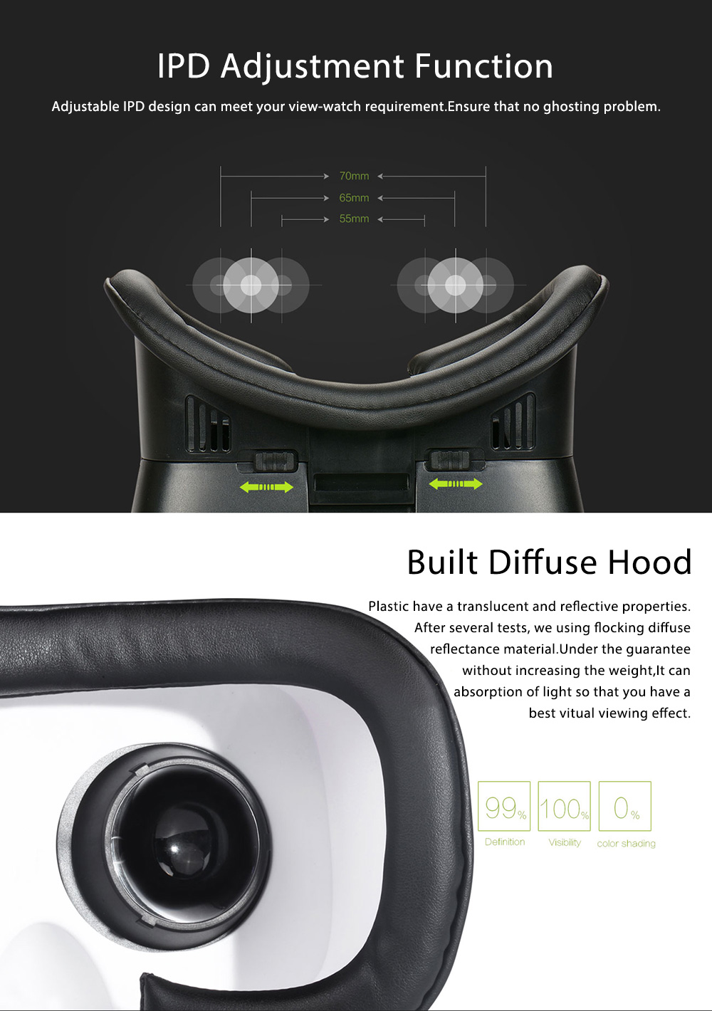 Xiaozhai II BoboVR Z2 3D VR Headset FOV85 Head-Mounted 3D Video Viewing Headset Adjustable IPD for 4.0-6.0 inches Smartphones - Black