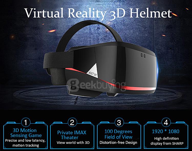 ANTVR Kit 3D Immersive Virtual Reality VR Headset for PC 1080P FHD VR Helmet 100FOV Distortion Free - Black