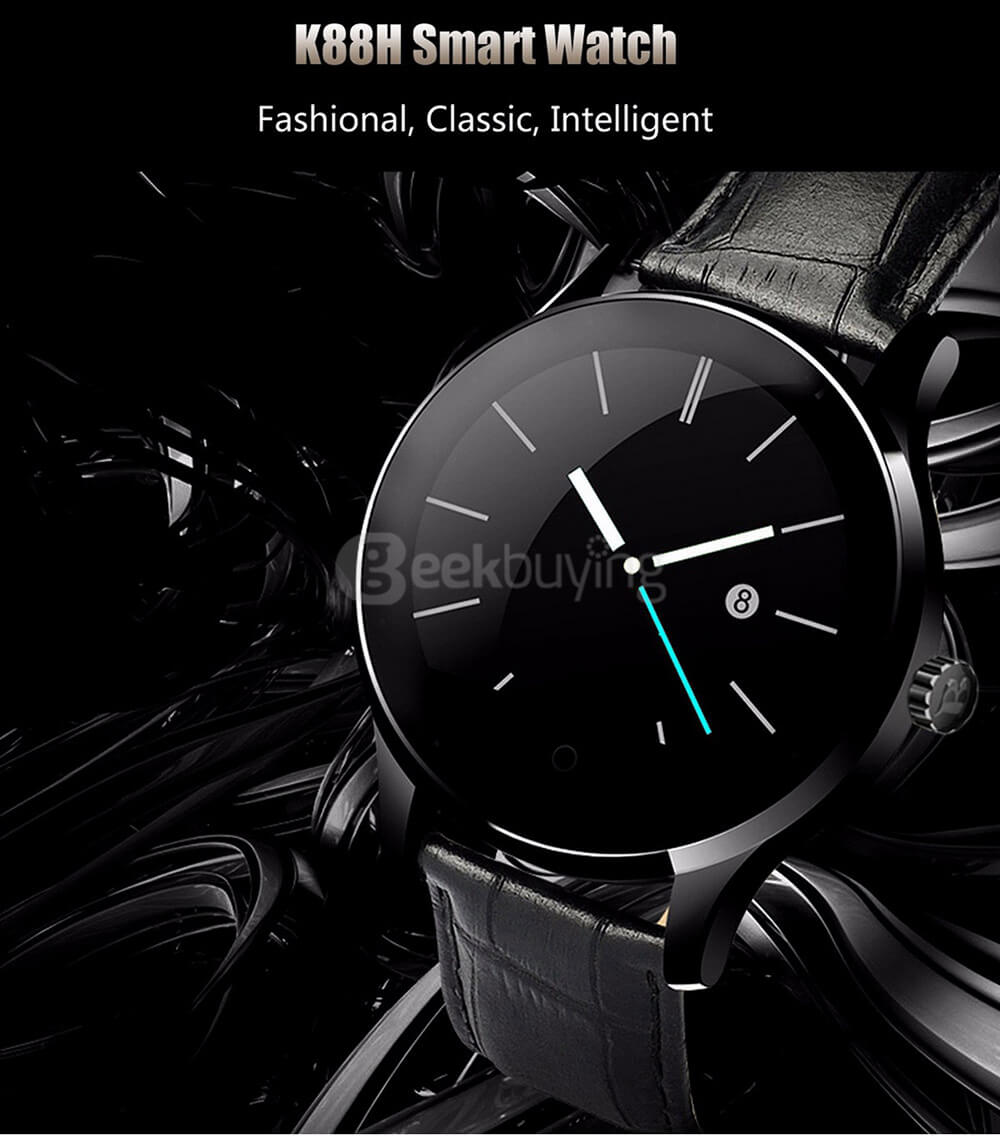 Makibes K88H Smart Bluetooth Watch Heart Rate Monitor Smartwatch MTK2502 Siri Function Gesture Control For iOS Andriod (Stainless Steel Band) - Black