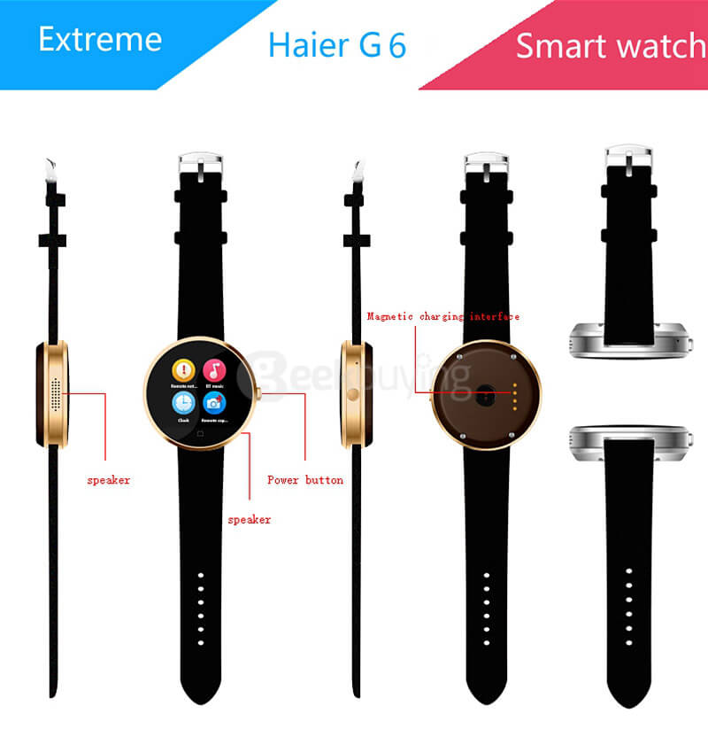 Haier G6 Bluetooth 4.0 Smart Watch MTK2502C Heart Rate Monitor Fitness Tracker Remote Camera 1.22