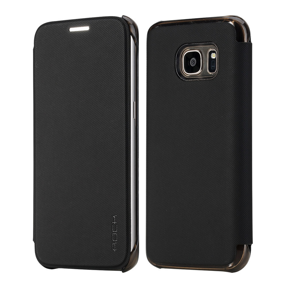 ROCK Veena Series Leather Case For Samsung Galaxy S7 Edge Flip Cover Protective Phone Case - Black
