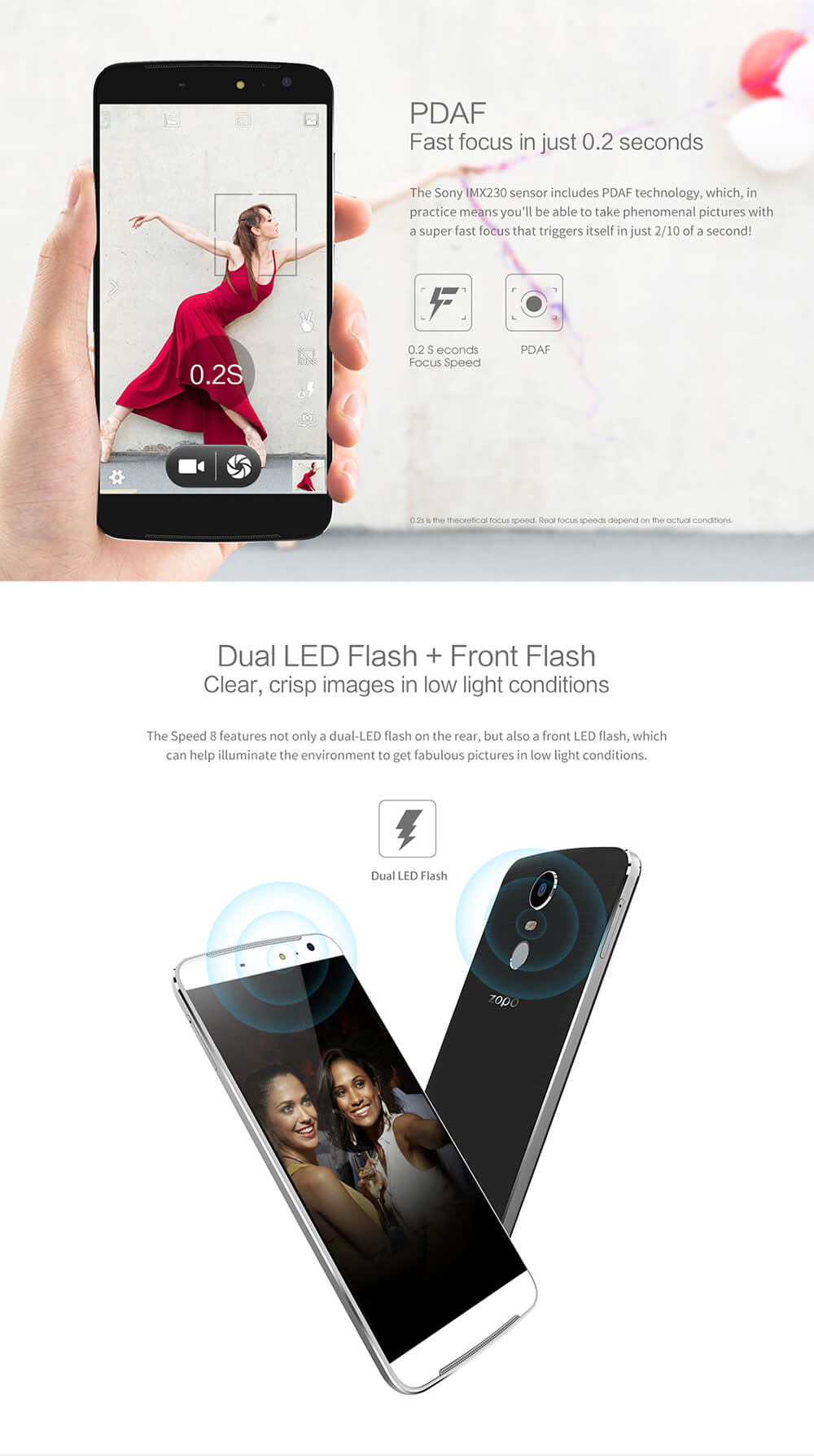 ZOPO Speed 8(ZP955) 5.5-Inch Helio X20 MT6797 Deca Core 4GB+32GB Smartphone Android 6.0/M 8.0MP+21.0MP NFC Type-C Touch ID - White