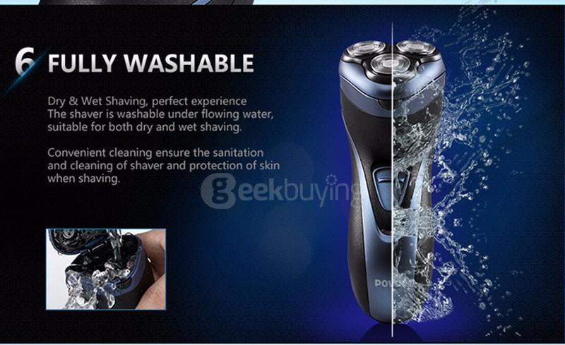 POVOS PW936 Men Washable Rechargeable Rotary Electric Shaver Razor 3D Floating Pop-up Trimmer