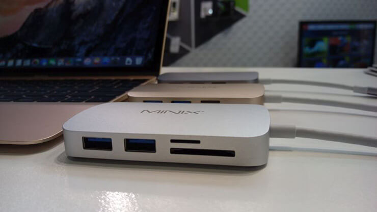 MINIX NEO C Type-C Multiport Adapter with VGA Output/ Gigabit Ethernet/ USB3.0*2/ TF & SD Card Slot (Compatible-with-Apple MacBook) - Silver