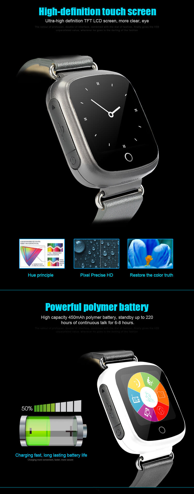 Aiwatch Q8 Smart Watch Phone MTK6261 Bluetooth GSM SIM Card Sleep Monitor Fitness Tracker Anti-lost With 1.44