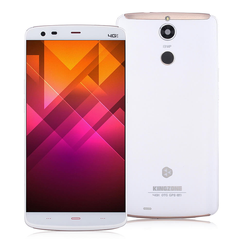 Kingzone Z1 Plus 5.5inch HD JDI Waterproof Screen 64Bit 4G LTE MTK6753 Octa Core 1.3 GHz Android 5.1 Smartphone 13.0MP+13.0MP Camera 2GB 16GB Touch ID OTG - White