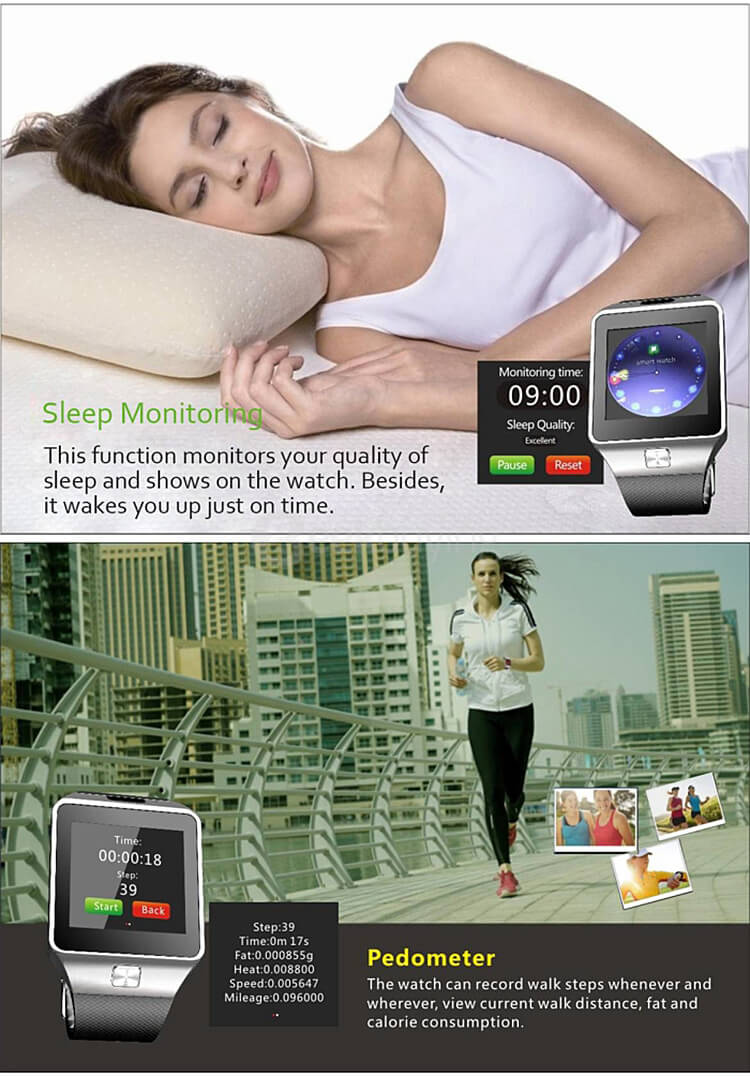 DZ09 Bluetooth 3.0 Smart Watch Phone MTK6260A Micro SIM Card with Camera Touch Screen Fitness Tracker for Android iOS - Gold