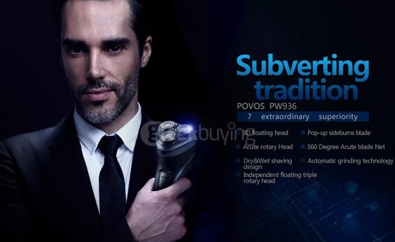 POVOS PW936 Men Washable Rechargeable Rotary Electric Shaver Razor 3D Floating Pop-up Trimmer