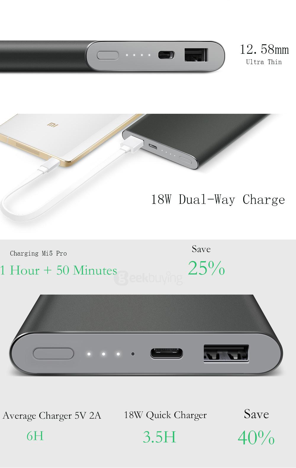 Original Xiaomi Mi Pro 10000mAh Type-C USB Power Bank - Gray