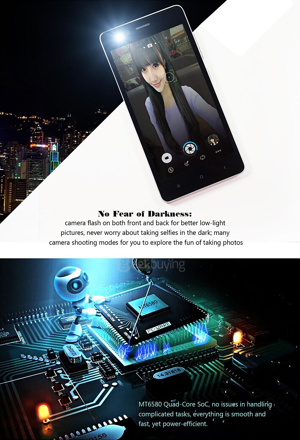 VKworld F1 4.5inch Android 5.1 Smartphone MT6580 Quad Core 1.3GHz 1GB RAM 8GB ROM 3G GPS Dual Camera - Black