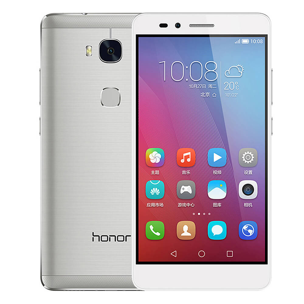 HUAWEI HONOR 5X 5.5inch FHD Android 5.1 2GB 16GB 4G LTE Smartphone 64bit Qualcomm Snapdragon 616 Octa Core Touch ID 5.0MP+13.0MP Metal Body 3000mAh - Silver