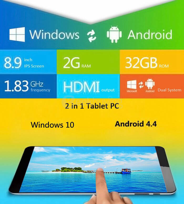 ONDA V891 Dual OS Windows10 + Android4.4 8.9 inch 2GB/32GB Tablet PC Intel Z3735F Quad Core 1.83Ghz HDMI - Black+White
