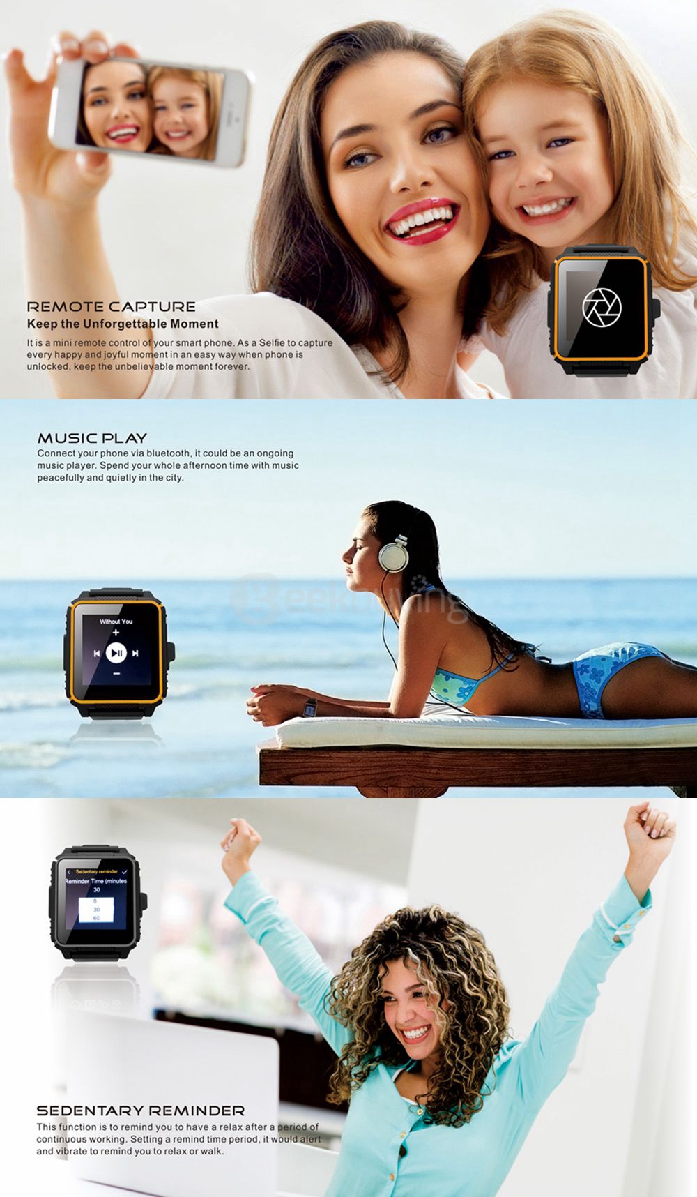 SOCOOLE W08 Smart Watch Phone MTK2502C IP68 Rugged GSM Bluetooth 4.0+3.0 Smartwatch Heart Rate Monitor Siri Fitness Tracker - Blue