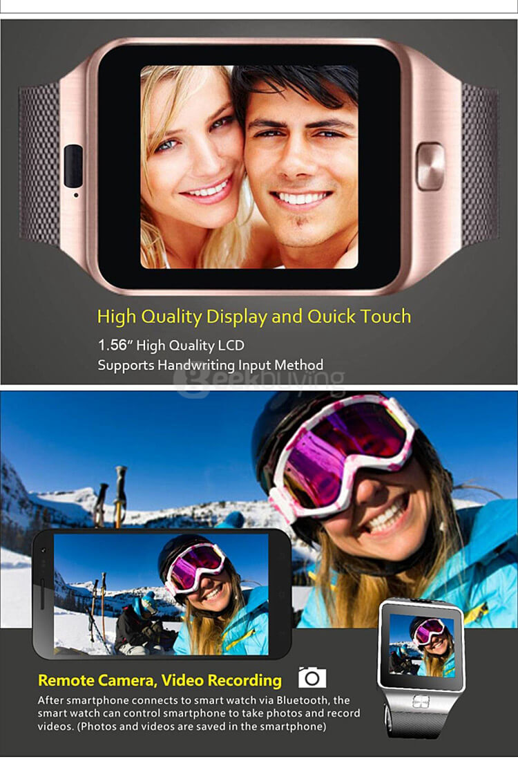 DZ09 Bluetooth 3.0 Smart Watch Phone MTK6260A Micro SIM Card with Camera Touch Screen Fitness Tracker for Android iOS - Gold