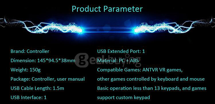 ANTVR Motion Sensing Vibration Controller Gamepad for 3D VR Virtual Reality Headsets - Black