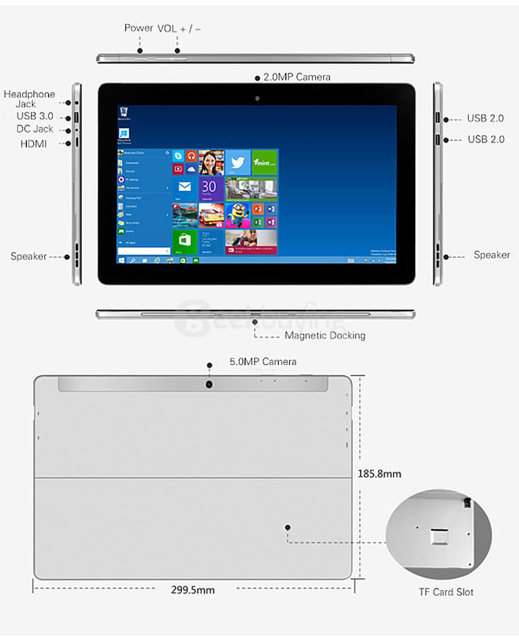 K8-M116 2in1 Ultrabook Tablet PC 11.6 inch Windows10 4GB/128GB Intel Cherry Trail Z8300 Quad Core 1.84GHz IPS 1920*1080 HDMI - Black
