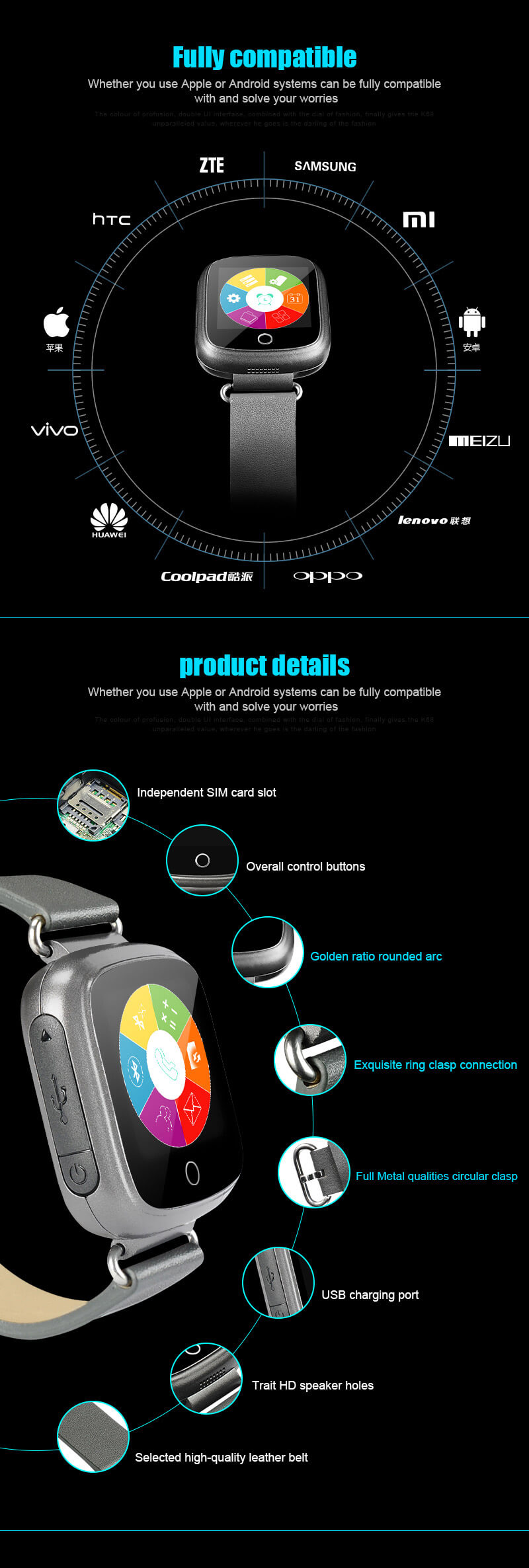 Aiwatch Q8 Smart Watch Phone MTK6261 Bluetooth GSM SIM Card Sleep Monitor Fitness Tracker Anti-lost With 1.44