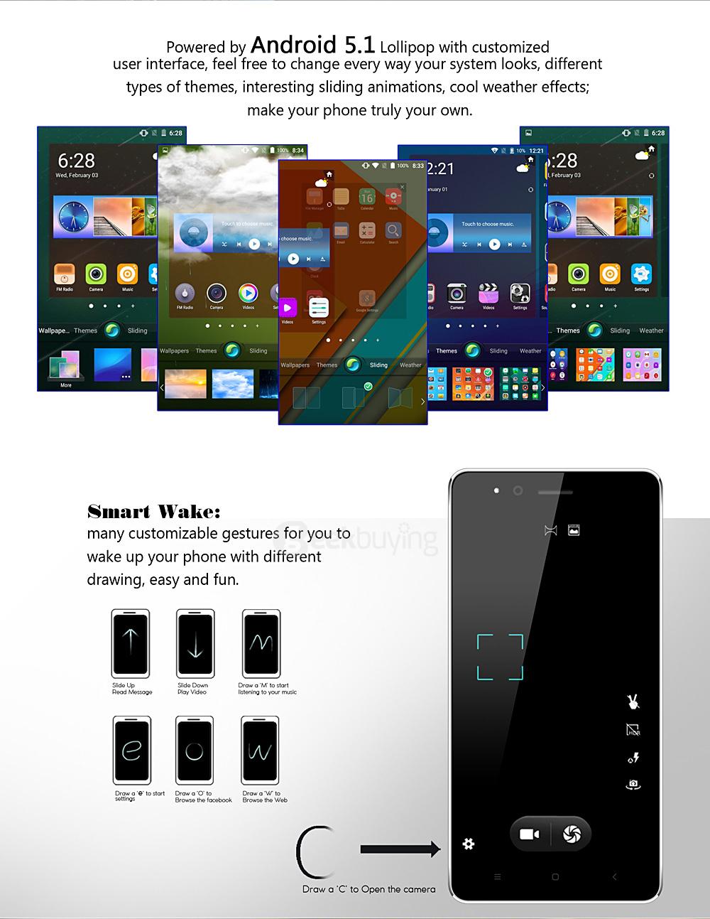 VKworld F1 4.5inch Android 5.1 Smartphone MT6580 Quad Core 1.3GHz 1GB RAM 8GB ROM 3G GPS Dual Camera - Black