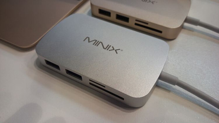 MINIX NEO C Type-C Multiport Adapter with VGA Output/ Gigabit Ethernet/ USB3.0*2/ TF & SD Card Slot (Compatible-with-Apple MacBook) - Silver
