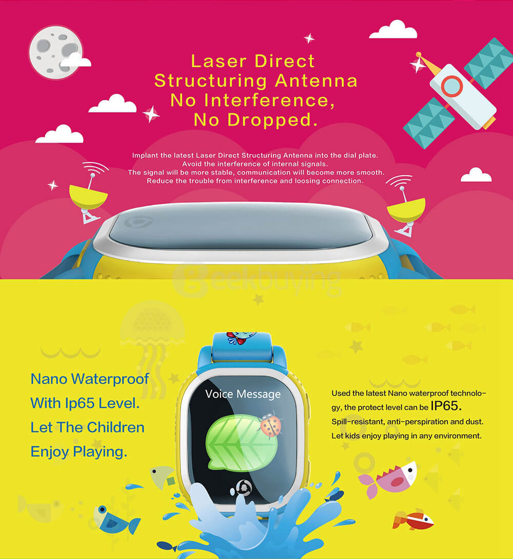 (US Version) Tencent QQ Watch Smart GPS Tracker WiFi Locating Kids Wrist GSM Watch Phone Voice Chat SOS Alarm for Children Safe Security - Blue