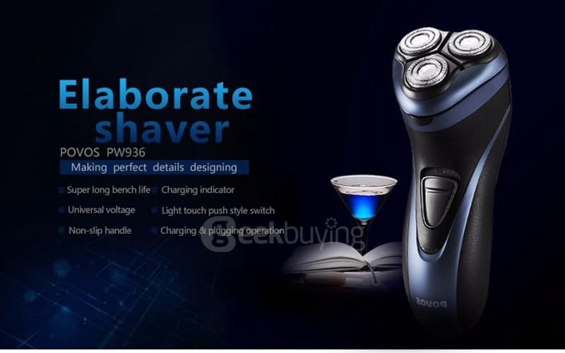 POVOS PW936 Men Washable Rechargeable Rotary Electric Shaver Razor 3D Floating Pop-up Trimmer