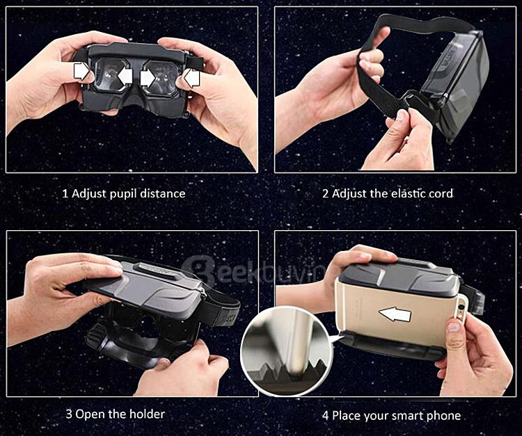 ANTVR Foldable 3D VR Virtual Reality Headset 100FOV IPD Adjustable Distortionless for 4.5-6.0inch Smartphones - Black