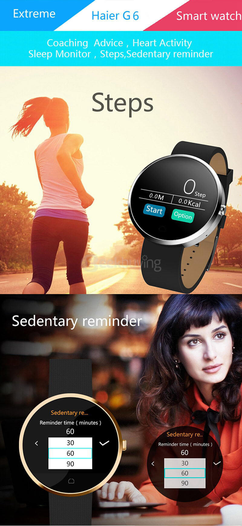 Haier G6 Bluetooth 4.0 Smart Watch MTK2502C Heart Rate Monitor Fitness Tracker Remote Camera 1.22