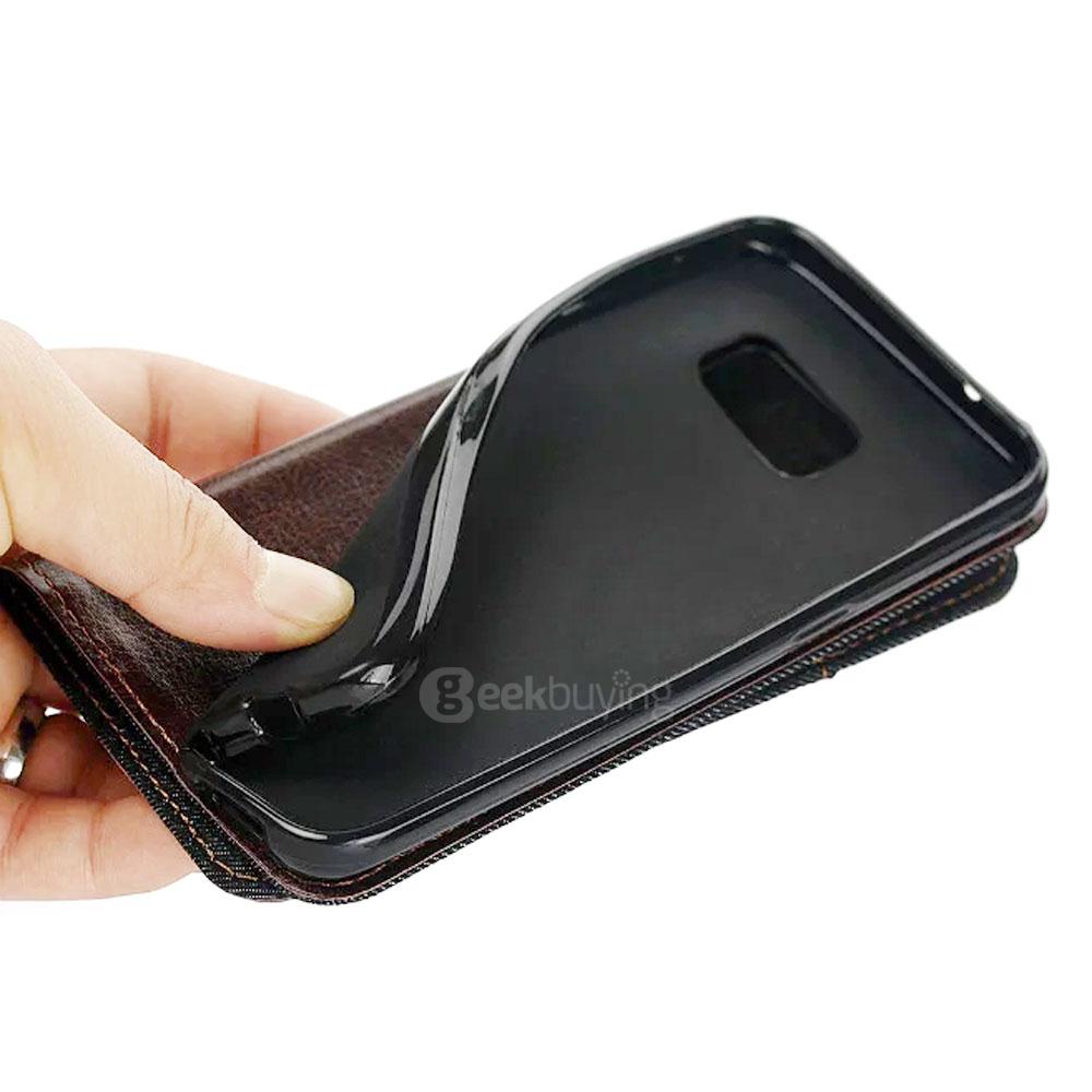 Leather Case For Samsung Galaxy S7 / G930A G9300 Flip Embossed Standing Protective Holster With Pocket- Black