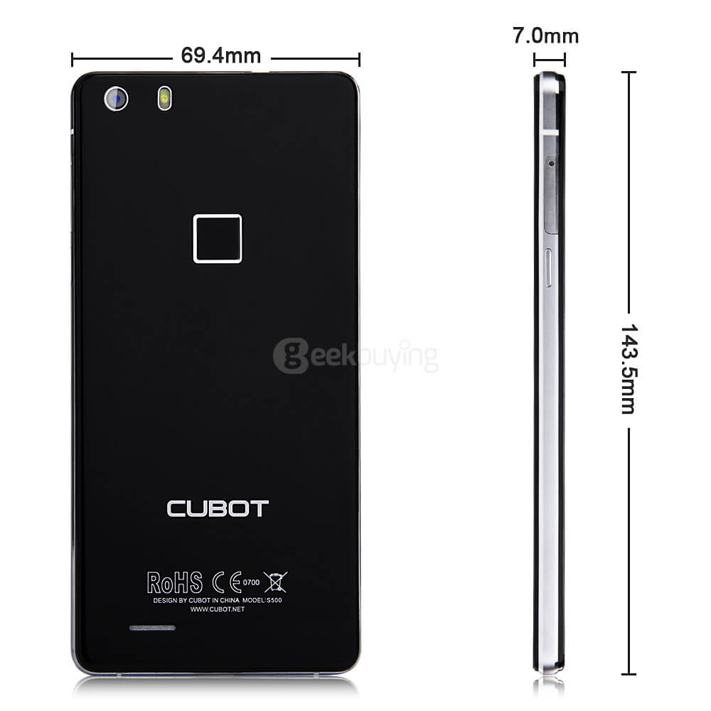 CUBOT S500 5.0inch IPS HD 4G FDD-LTE Android 5.1 Smartphone 2GB 16GB 64-bit MTK6735 Quad Core 13.0MP Touch ID - Black