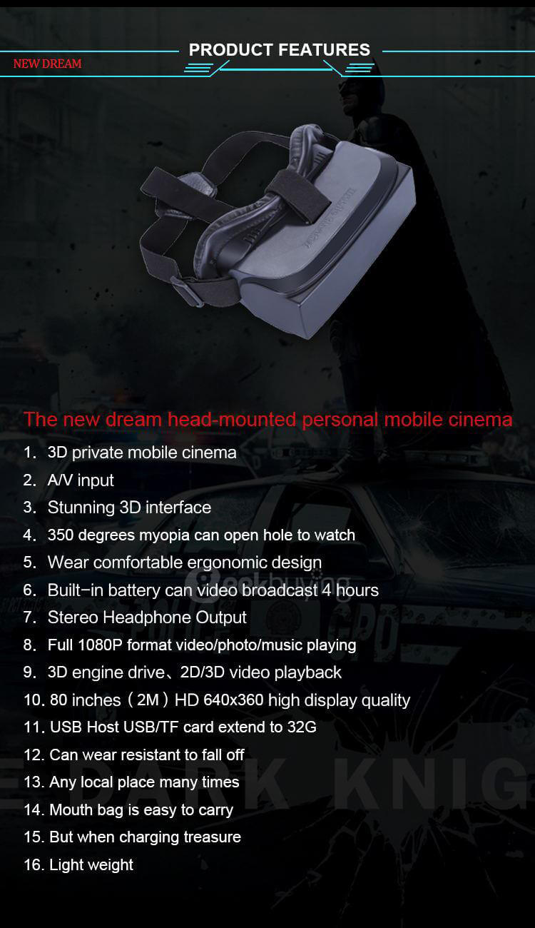 HDM518 3D Immersive VR Virtual Reality Headset IPD Adjustable 640*360 1080P FHD Video Music Private Theater