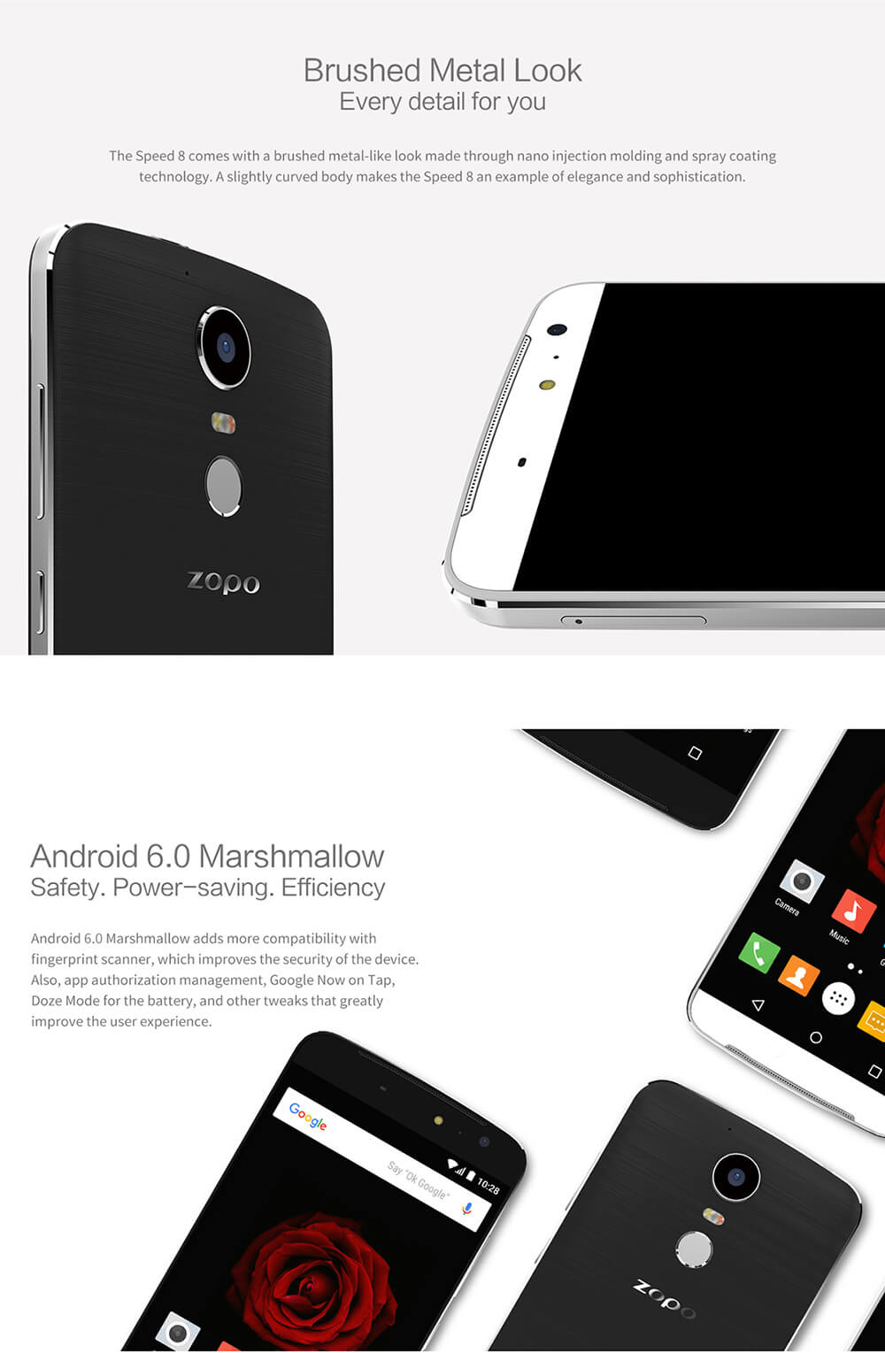 ZOPO Speed 8(ZP955) 5.5-Inch Helio X20 MT6797 Deca Core 4GB+32GB Smartphone Android 6.0/M 8.0MP+21.0MP NFC Type-C Touch ID - White