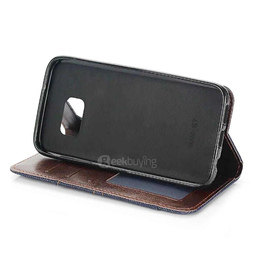 Leather Case For Samsung Galaxy S7 / G930A G9300 Flip Embossed Standing Protective Holster With Pocket- Black