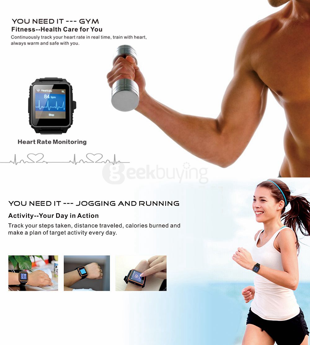SOCOOLE W08 Smart Watch Phone MTK2502C IP68 Rugged GSM Bluetooth 4.0+3.0 Smartwatch Heart Rate Monitor Siri Fitness Tracker - Blue