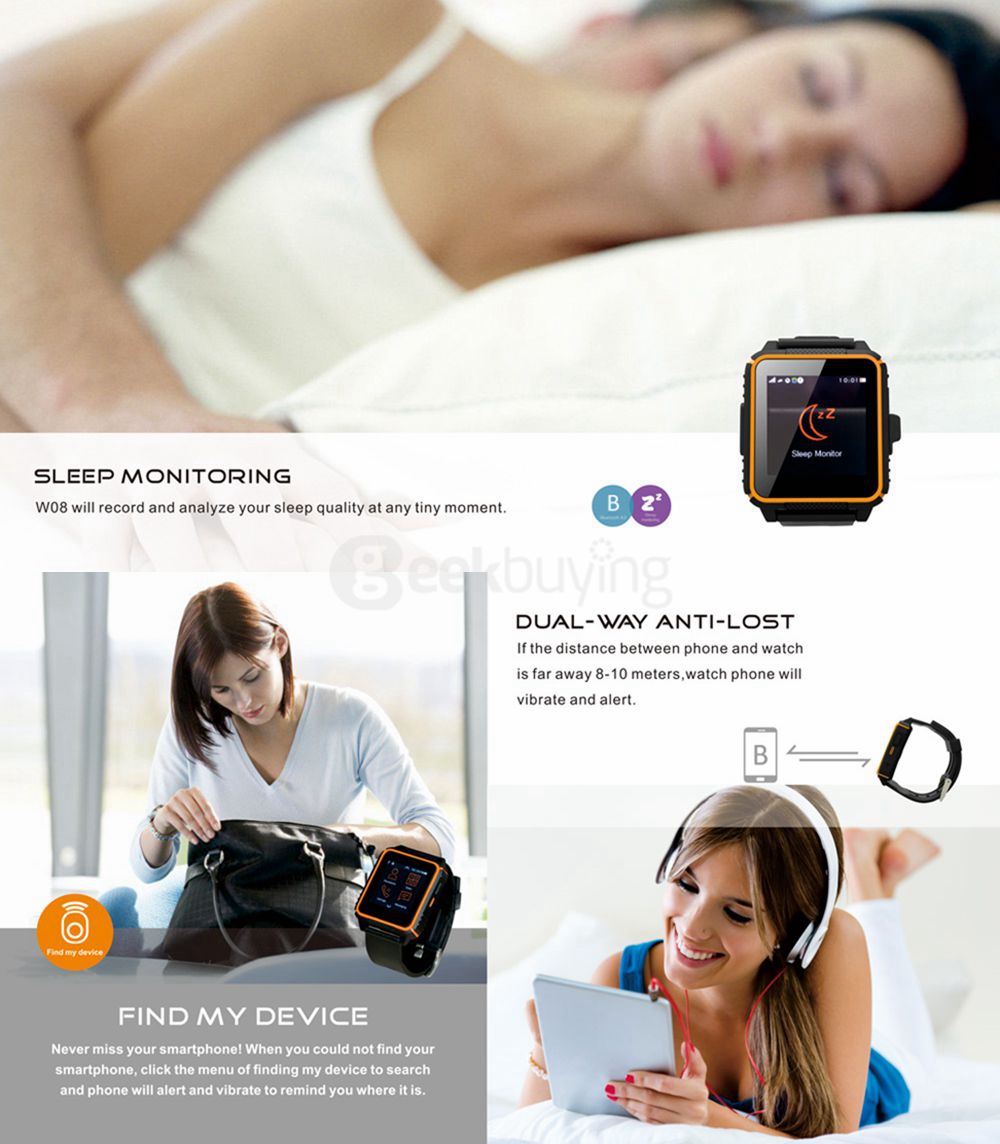 SOCOOLE W08 Smart Watch Phone MTK2502C IP68 Rugged GSM Bluetooth 4.0+3.0 Smartwatch Heart Rate Monitor Siri Fitness Tracker - Blue