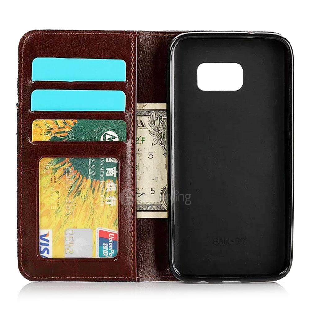 Leather Case For Samsung Galaxy S7 / G930A G9300 Flip Embossed Standing Protective Holster With Pocket- Black