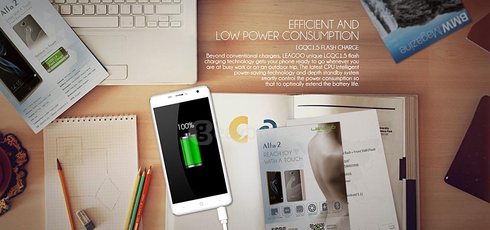LEAGOO ALFA 2 5.0inch IPS HD Android 5.1 Smartphone MT6580 Quad Core 1.3GHz 1GB RAM 16GB ROM 3G GPS 13.0MP Camera - Gold