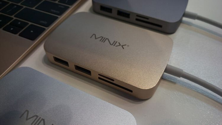 MINIX NEO C Type-C Multiport Adapter with VGA Output/ Gigabit Ethernet/ USB3.0*2/ TF & SD Card Slot (Compatible-with-Apple MacBook) - Gold
