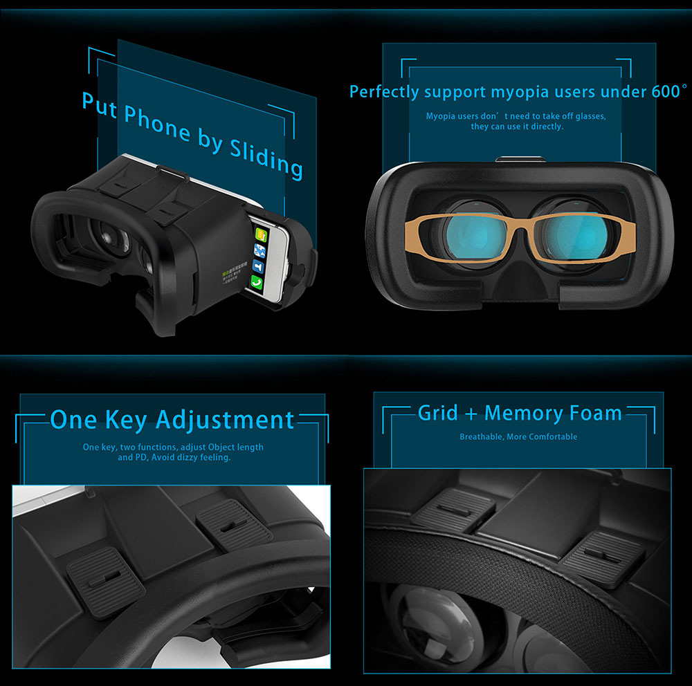 Original VR BOX 2 Head Mount Virtual Reality VR Headset IPD Focus Adjustment FOV95 Blueray Proof 3D Game Movie Cardboard for 3.5 - 6.0 inches Smartphones