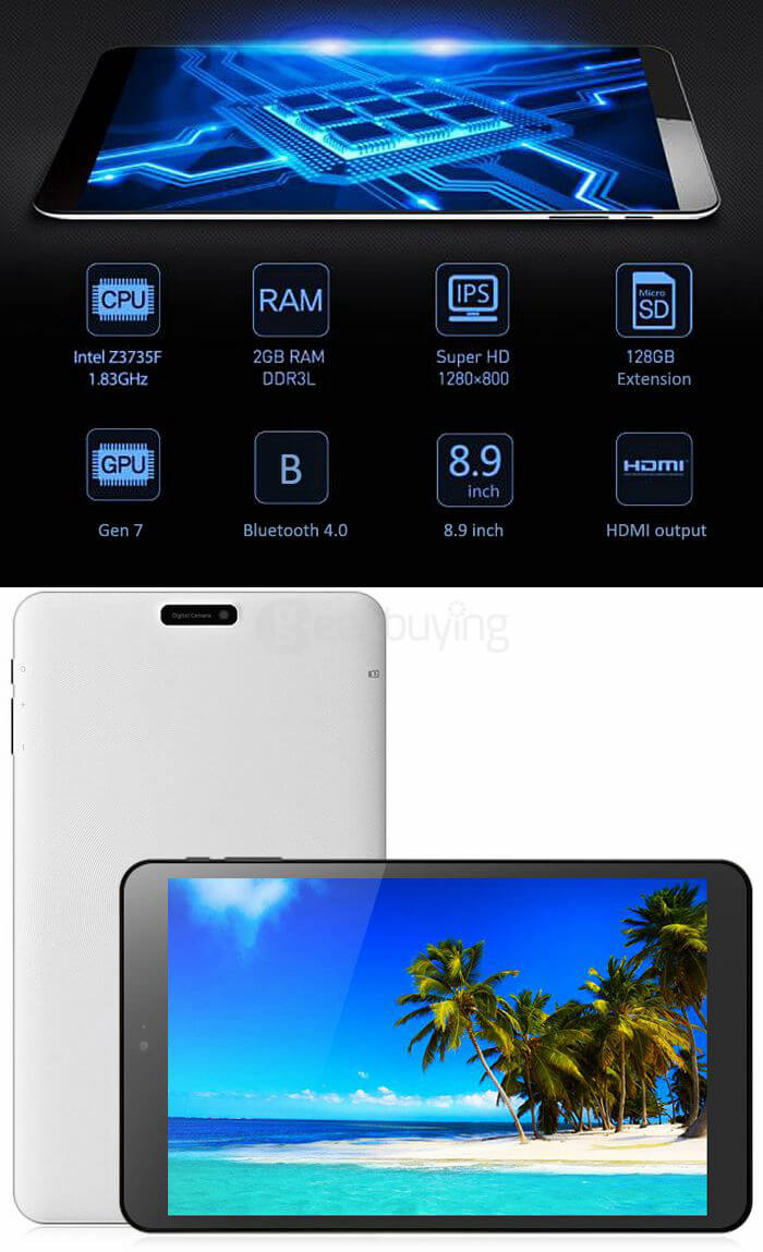 ONDA V891 Dual OS Windows10 + Android4.4 8.9 inch 2GB/32GB Tablet PC Intel Z3735F Quad Core 1.83Ghz HDMI - Black+White