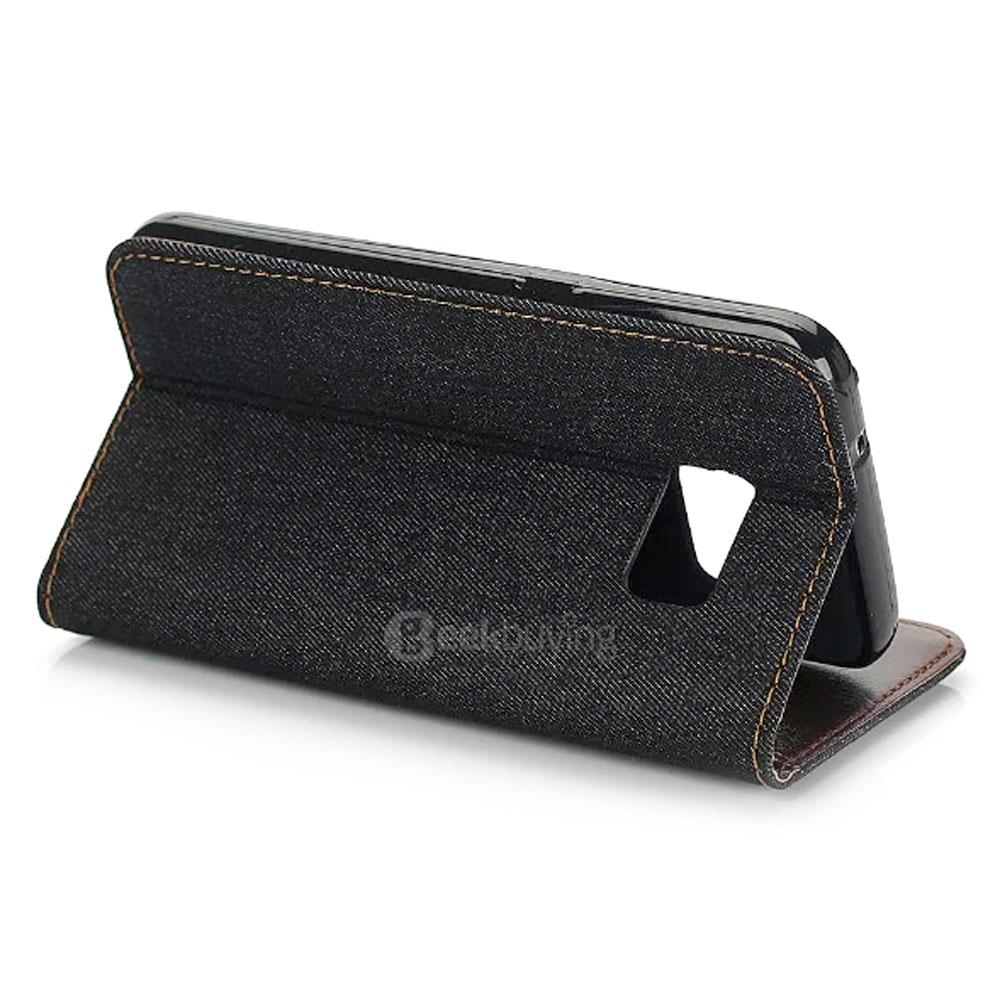 Leather Case For Samsung Galaxy S7 / G930A G9300 Flip Embossed Standing Protective Holster With Pocket- Black