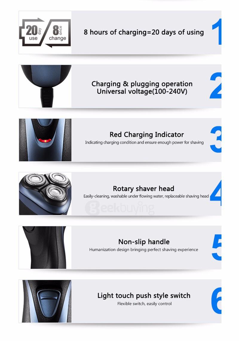 POVOS PW936 Men Washable Rechargeable Rotary Electric Shaver Razor 3D Floating Pop-up Trimmer