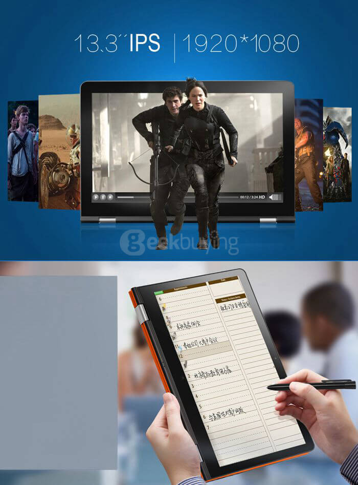 Voyo VBook V3 Flagship 4G Ultrabook 13.3 inch Windows10 4GB/128GB Stylus Tablet Intel Core M3-6Y30 Dual Core 2.2GHz IPS 1920*1080 HDMI - Orange