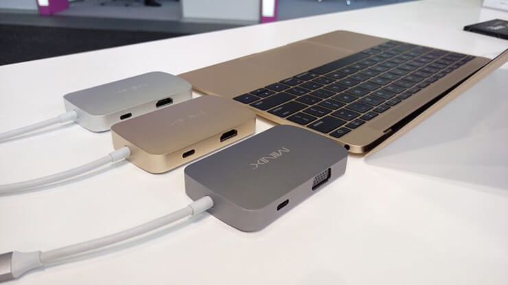 MINIX NEO C Type-C Multiport Adapter with VGA Output/ Gigabit Ethernet/ USB3.0*2/ TF & SD Card Slot (Compatible-with-Apple MacBook) - Gold