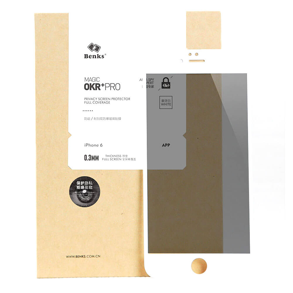 Benks OKR+PRO 0.3mm Full-Size Tempered Glass Screen Protector For iPhone 6 Plus / 6S Plus Anti-spy Anti-burst 9H Hardness Glass Film- White