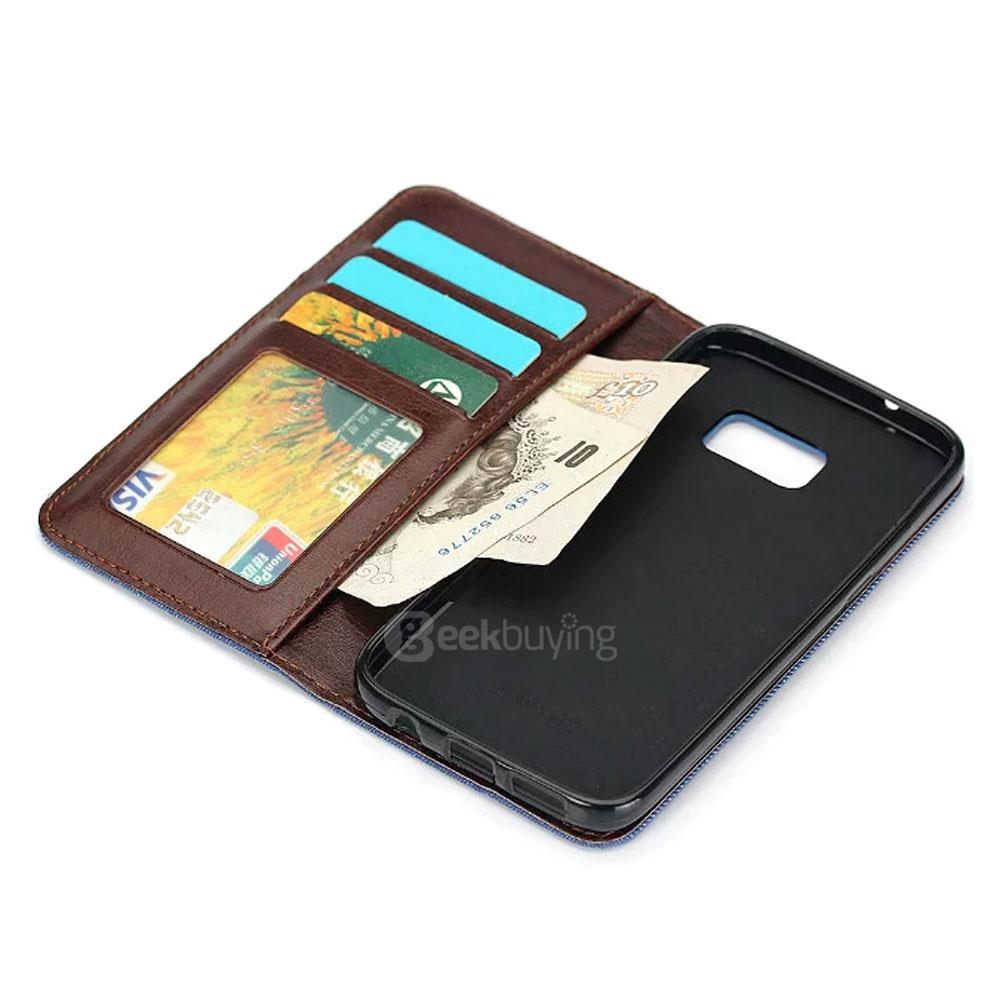 Leather Case For Samsung Galaxy S7 / G930A G9300 Flip Embossed Standing Protective Holster With Pocket- Black