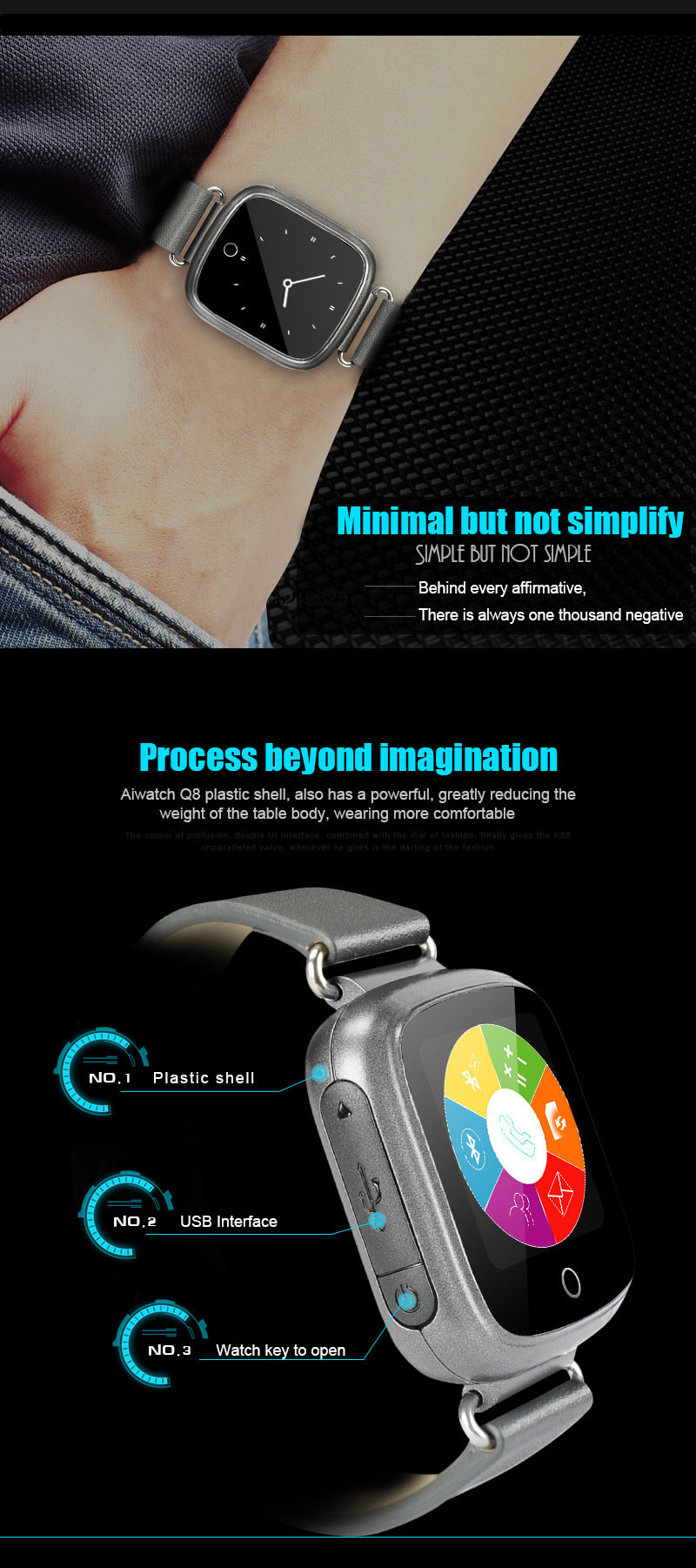 Aiwatch Q8 Smart Watch Phone MTK6261 Bluetooth GSM SIM Card Sleep Monitor Fitness Tracker Anti-lost With 1.44