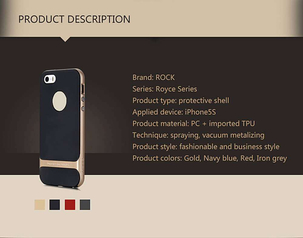 ROCK Royce Series Phones Protective Shell For iPhone5S/SE TPU Back Cover With PC Edge Anti-scratch Phone Case - Gold