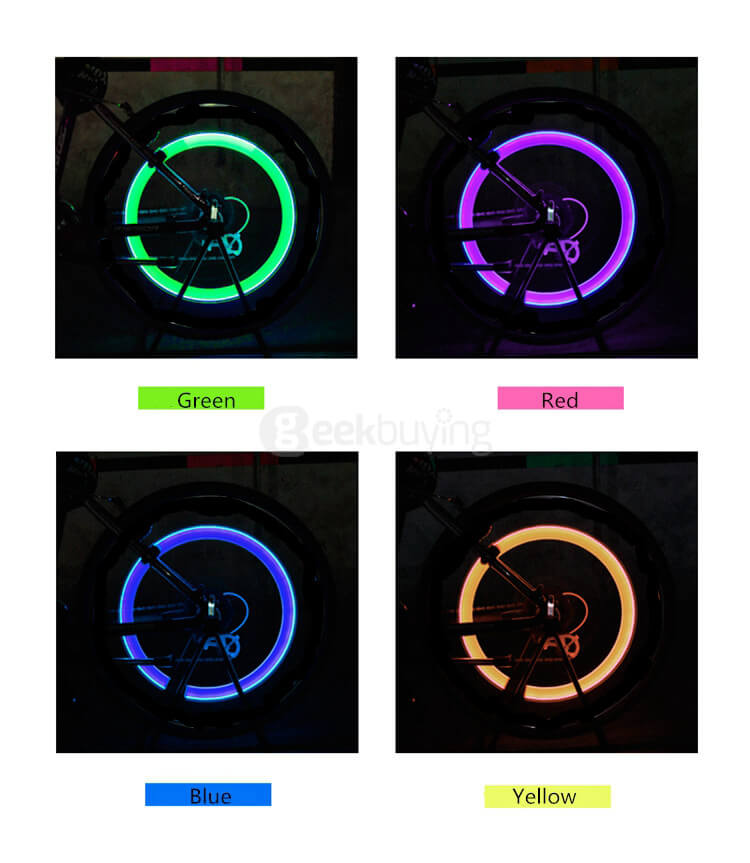 Bicycle Valve Glo-Sticks Type Cap Light Wind-Fire Rings Lamp Battery Included for Woods Valve & Schrader Valve - Green